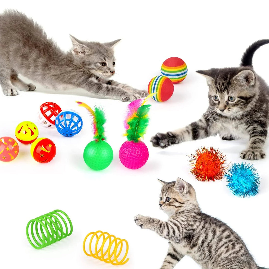 32 PCS Cat Toys Kitten Toys, Variety Catnip Toys with Rainbow Tunnel Interactive Cat Feather Teaser Spring Toy Set for Cat, Kitty