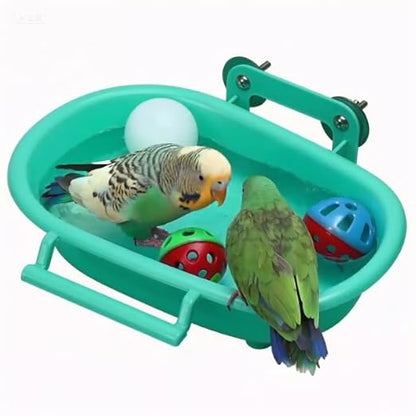 Bird Bath Tub Bowl Basin Hanging Birdbath Toy Pet Parrot Budgie Parakeet Cockatiel Cage Water Shower Food Feeder with Mirror Pet Supplies
