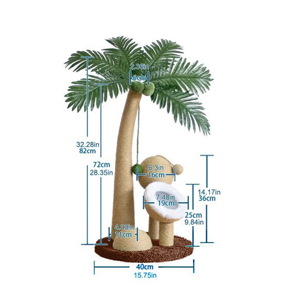 Coconut Tree Claw Sharpener Pole Interactive Cat Sisal Scratcher Natural Sisal Rope Cat Tree for Small Medium Cats