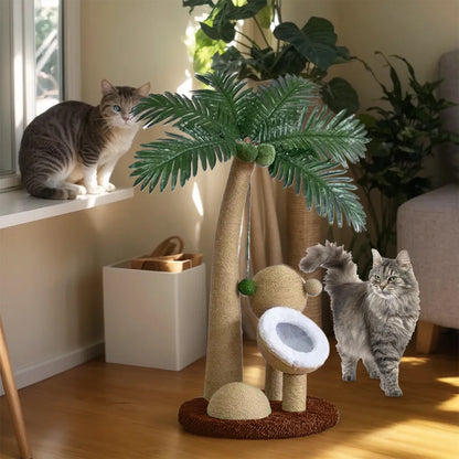 Coconut Tree Claw Sharpener Pole Interactive Cat Sisal Scratcher Natural Sisal Rope Cat Tree for Small Medium Cats