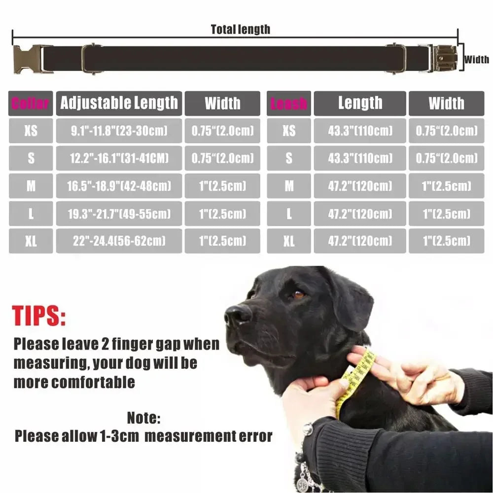 Free Engraving Personalized Dog Collars,Matching Leashes,Customized ID Name Contacts Muilti Design Adjustable Pet Collars