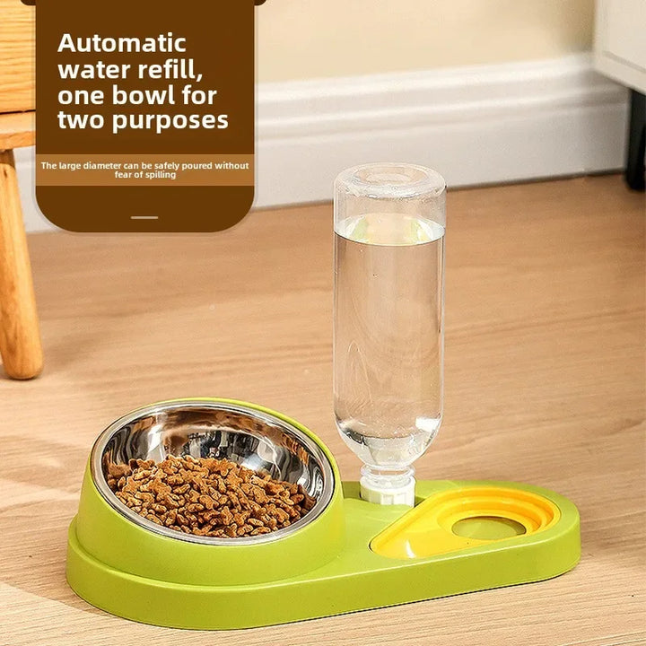 Double Bowl Pet Feeder with Anti-Tip Design + Auto-Refill Water Dispenser for Dogs & Cats