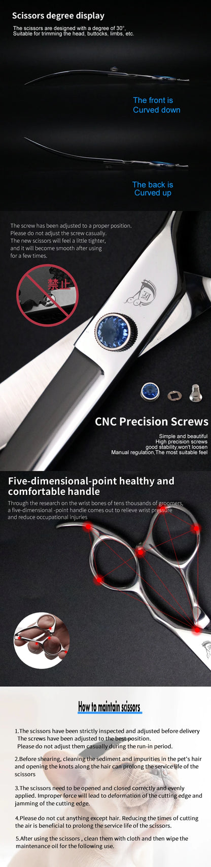 Crane Big Curved Pet Scissors 7.0/7.5/ 8/ 9/ 10 Inch For Dog Grooming Cutting High Quality Shears Large Dog Grooming VG10 Steel