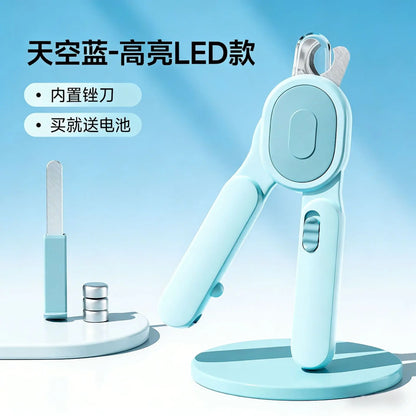 LED Light Pet Nail Clipper with File Anti-cut Bloodline Anti-splash Trimmer Safe Grooming Tool for Cat Kitten Precise Claw