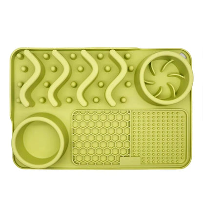 Slow Feeder Mat for Pets - Non-Toxic Silicone (Turquoise) Upgraded Anxiety and Boredom Relief Tool with Aluminum Bowl,17x11x2 in