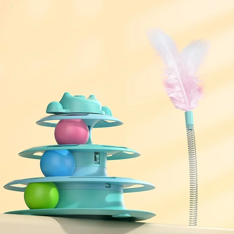 Cat Toys for Self-Entertainment: Interactive Turntable, Teaser Wand, Balls - Anti-Boredom for Kittens & Adult Cats,