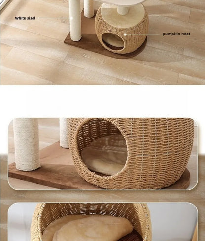 Solid Wood Cat Tree Large Pets Cat Sleeping Tree Transparent Cabin Kitten Tower Pet Toy Accessories Nap Scratching Post for Cats