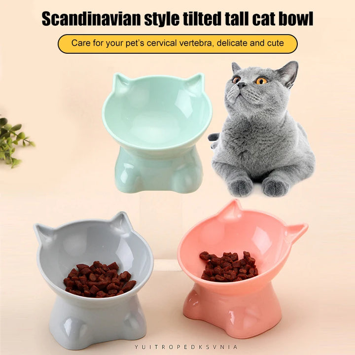 Pet Bowl Large Capacity Cats Bowls Oblique Mouth Cute Cartoon Cat Shape Cat Dog Food Dispenser Pet Feeder Pets Supplies