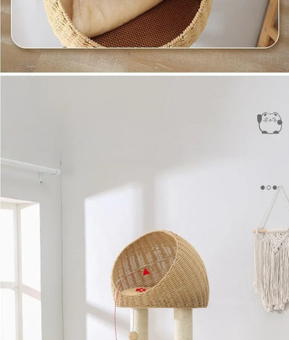 Solid Wood Cat Tree Large Pets Cat Sleeping Tree Transparent Cabin Kitten Tower Pet Toy Accessories Nap Scratching Post for Cats