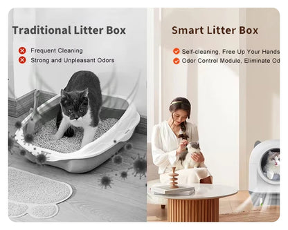 80L Self-Cleaning Cat Litter Box Quiet Automatic Operation Easy Clean For Large Cats Multi-Cat Homes