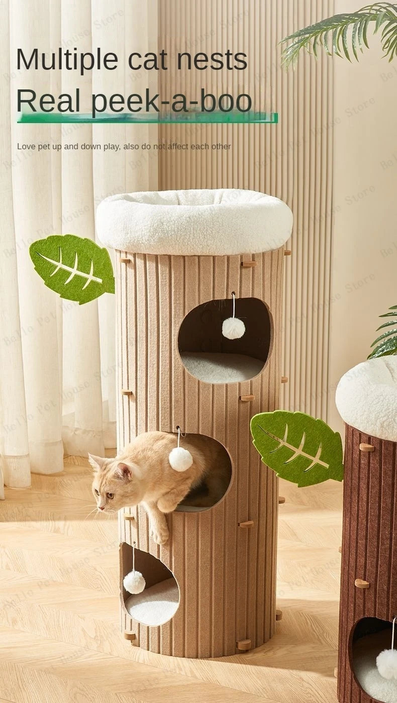 Multi-layer Felt Cat House Multi-function Tree Stump Cat House Wear-resistant Cat Scratching Board Pet Supplies Pet Furniture