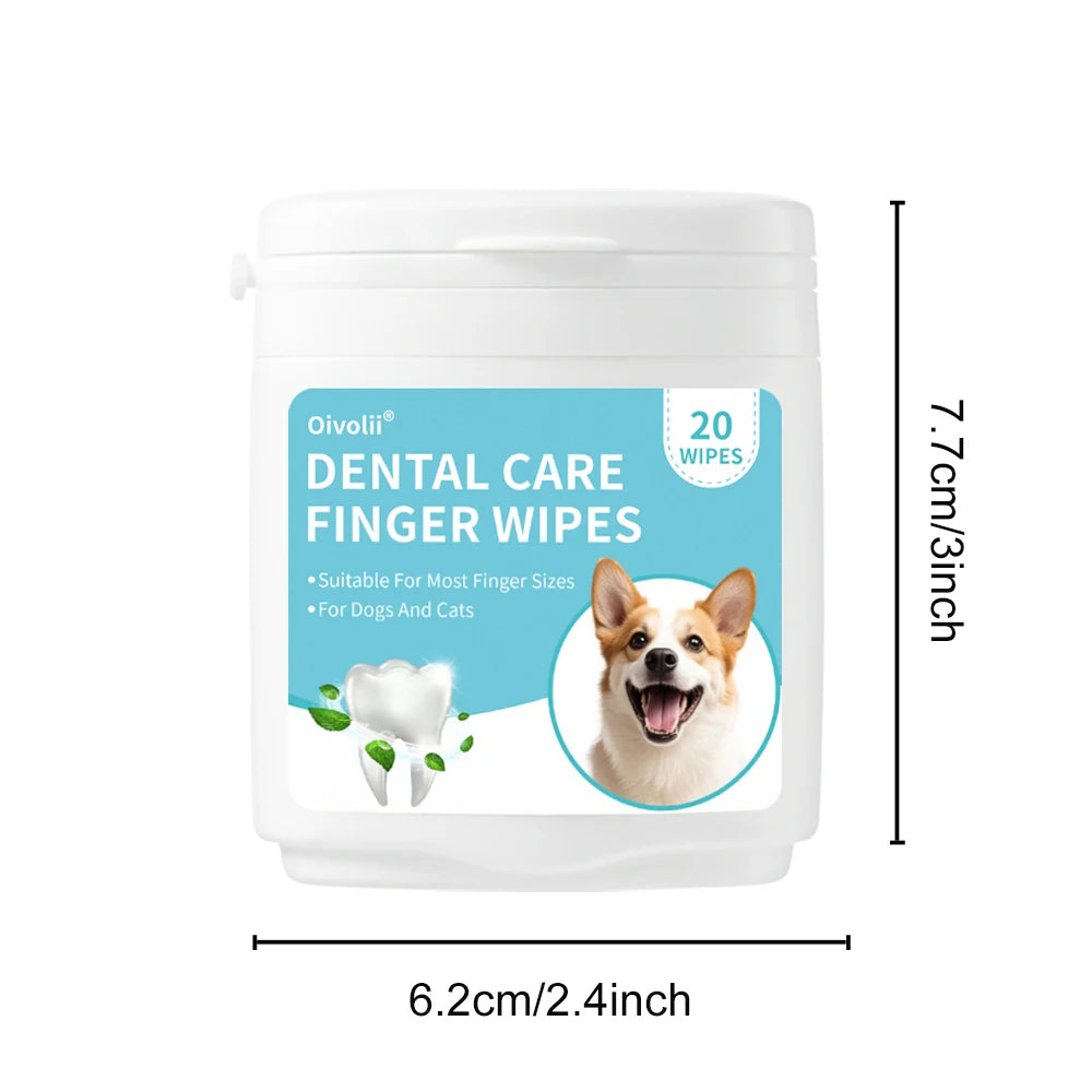 Pet Dental Finger Wipes for Dogs Cats Teeth & Gum Care Stain & Tartar Control Fresh Breath No-Rinse Disposable Oral Care
