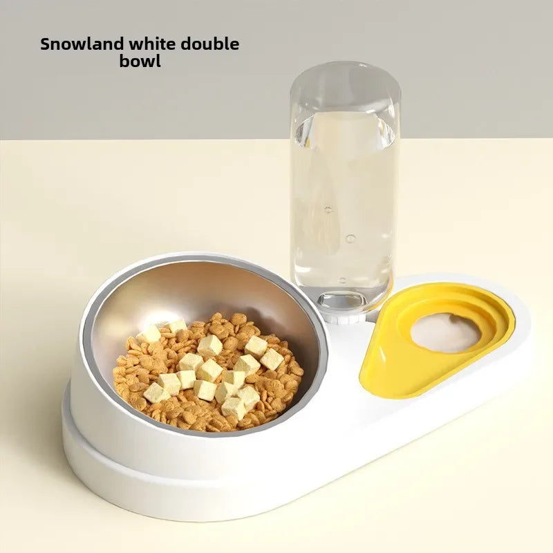 Double Bowl Pet Feeder with Anti-Tip Design + Auto-Refill Water Dispenser for Dogs & Cats