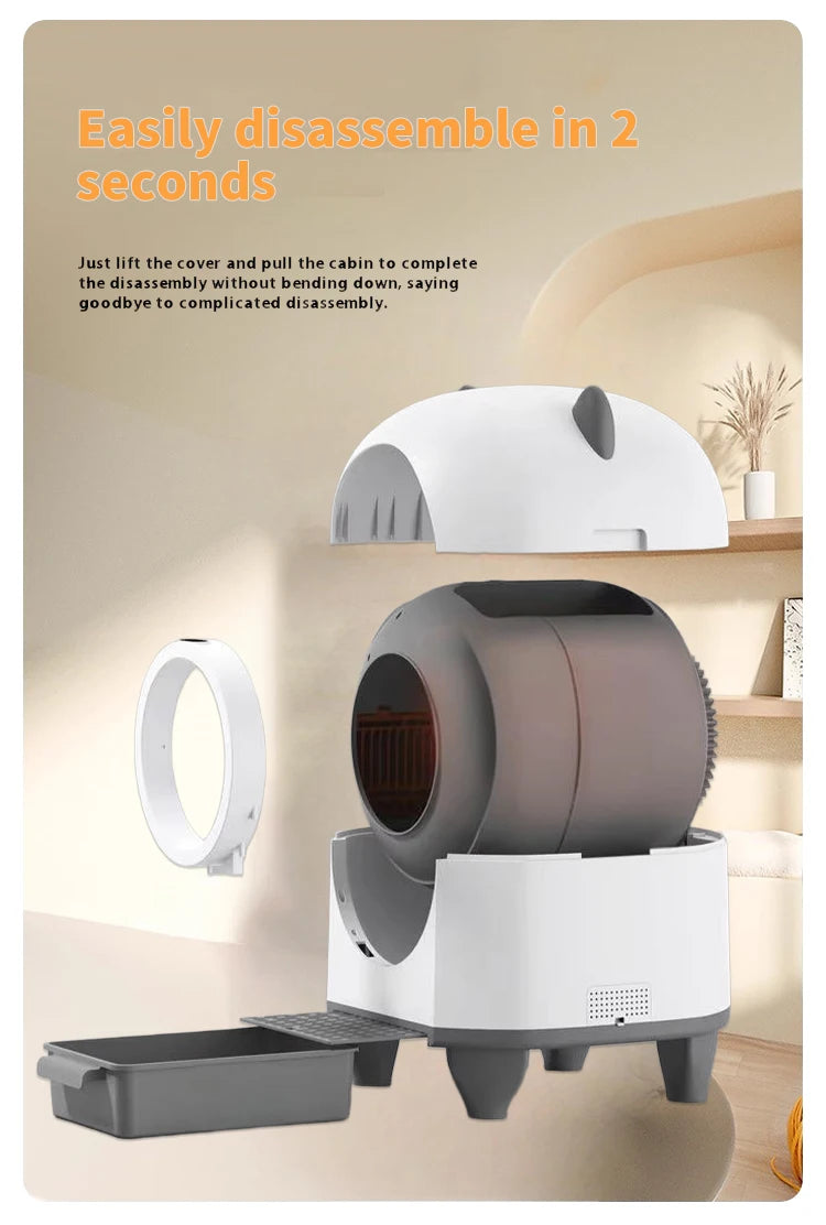 80L Self-Cleaning Cat Litter Box Quiet Automatic Operation Easy Clean For Large Cats Multi-Cat Homes