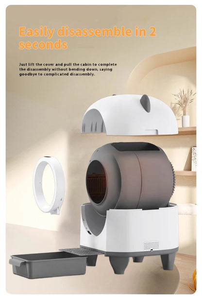 80L Self-Cleaning Cat Litter Box Quiet Automatic Operation Easy Clean For Large Cats Multi-Cat Homes