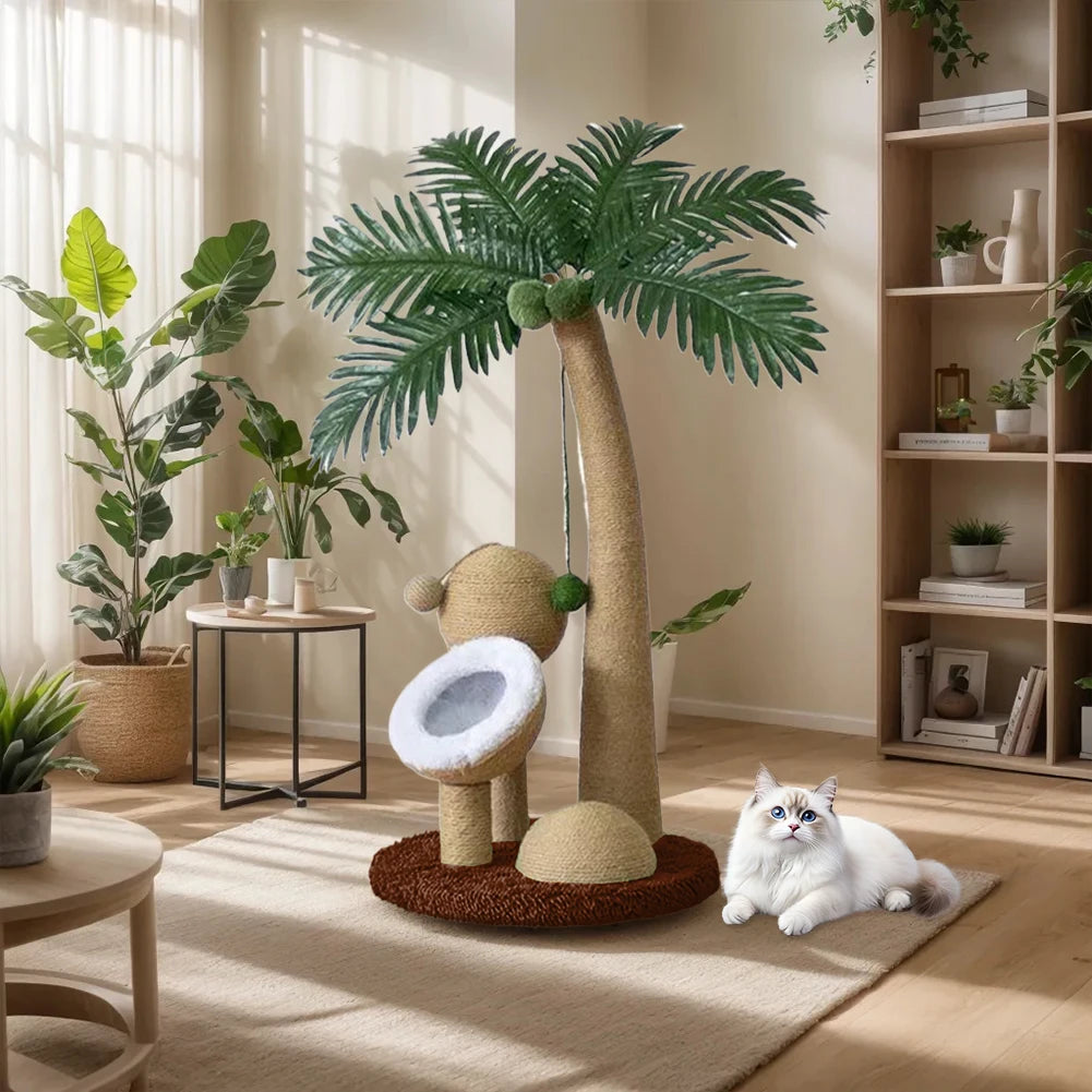Coconut Tree Claw Sharpener Pole Interactive Cat Sisal Scratcher Natural Sisal Rope Cat Tree for Small Medium Cats