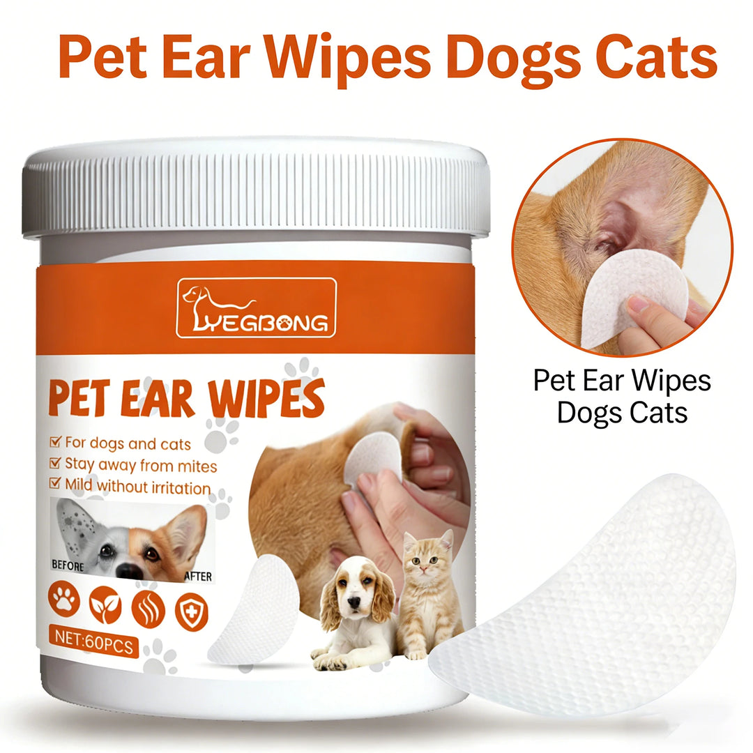  Pet Ear Wipes for Dogs Cats Cleaning Remove Ear Mites Wax Odor Aloe Vera Gentle Anti Itch Non Irritating Ear Care Grooming