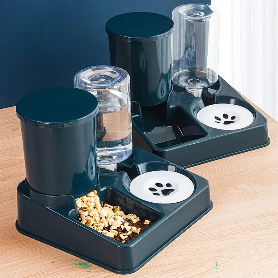 Automatic Cat Feeder Water Dispenser Set, 2 In 1 Tilted Automatic Pet Food And Water Feeder Gravity Food Feeder And Waterer