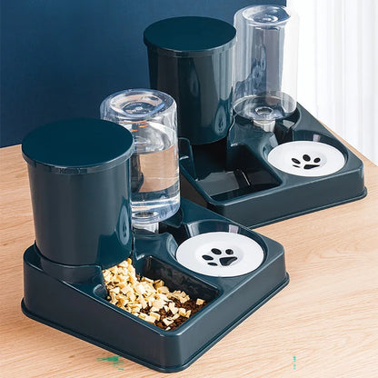 Automatic Cat Feeder Water Dispenser Set, 2 In 1 Tilted Automatic Pet Food And Water Feeder Gravity Food Feeder And Waterer