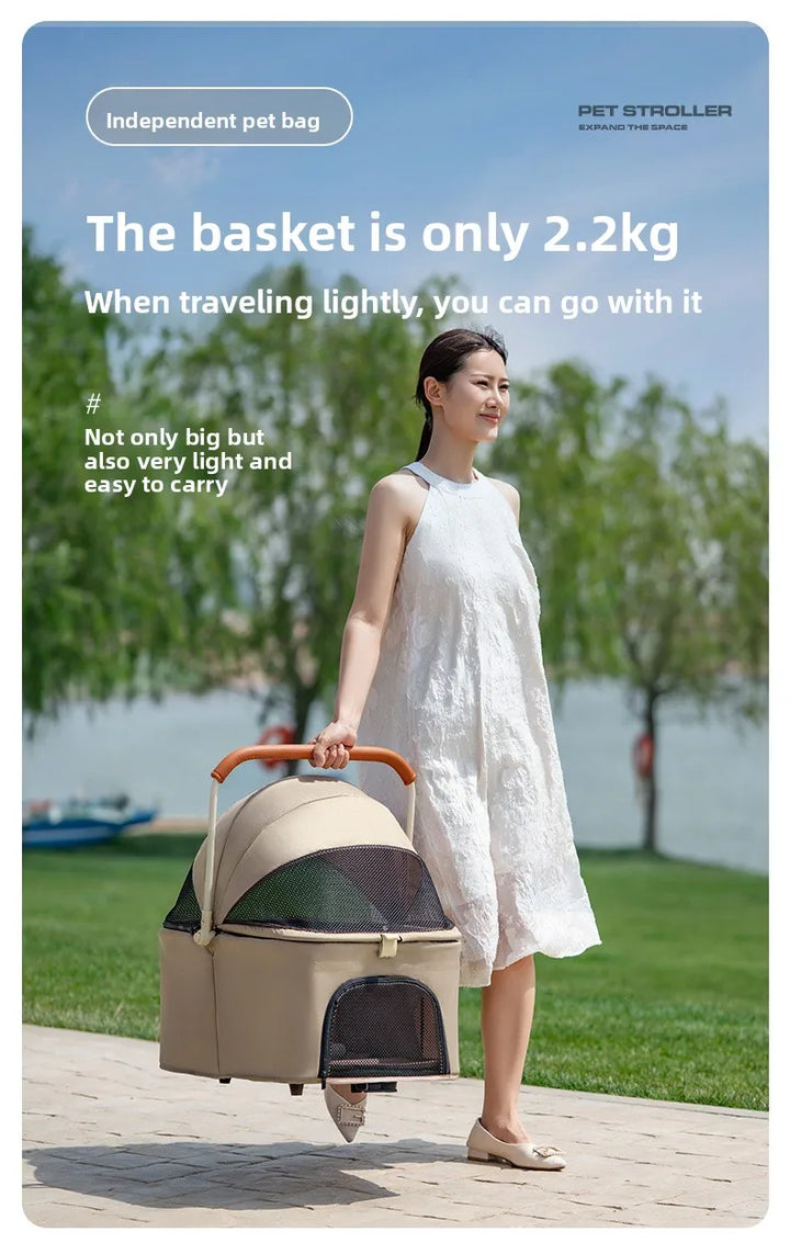3-in-1 Pet Stroller for Cats & Dogs Detachable Carrier  Storage Basket One-Hand Fold & 4-Wheel Brakes  cat carrier dog carrier