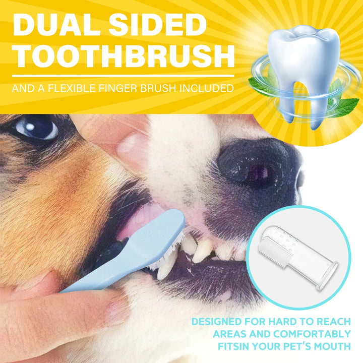 Dog Cat Dental Care Kit Milk Toothpaste Toothbrush Deep Clean Freshens Breath Reduces Plaque Tartar Oral Care For All Breeds