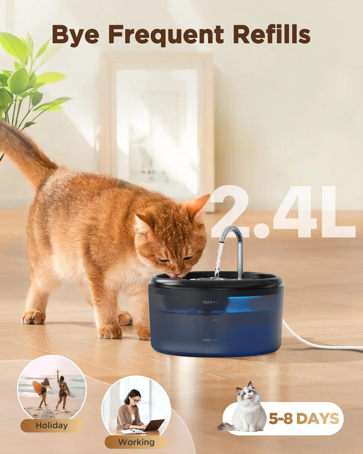 Automatic Water Fountain:Pet Water Fountain Pet Water Feeder Indoor Cat/Dog Drinking Bowl Water Dispenser Silent( No 5V 1A Plug)