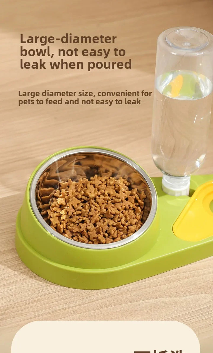 Double Bowl Pet Feeder with Anti-Tip Design + Auto-Refill Water Dispenser for Dogs & Cats
