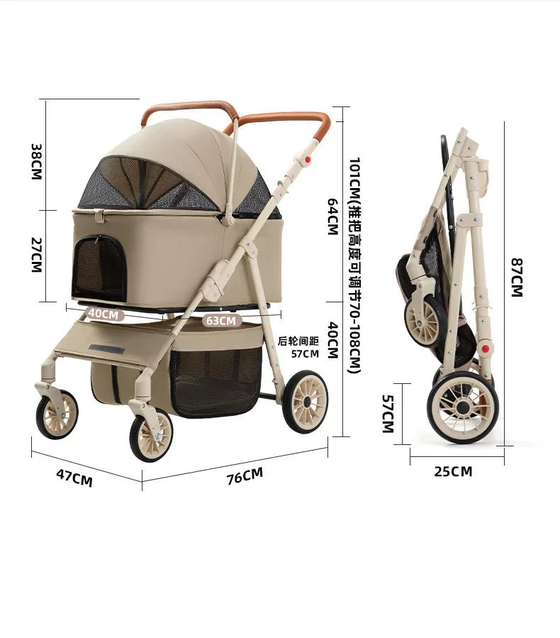 3-in-1 Pet Stroller for Cats & Dogs Detachable Carrier  Storage Basket One-Hand Fold & 4-Wheel Brakes  cat carrier dog carrier