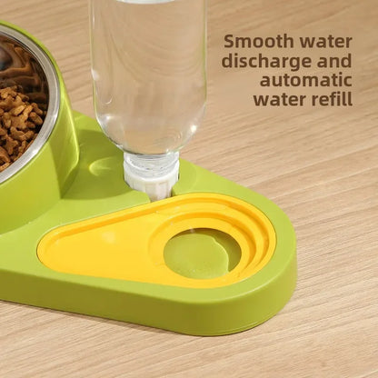 Double Bowl Pet Feeder with Anti-Tip Design + Auto-Refill Water Dispenser for Dogs & Cats