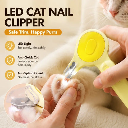 LED Light Pet Nail Clipper with File Anti-cut Bloodline Anti-splash Trimmer Safe Grooming Tool for Cat Kitten Precise Claw