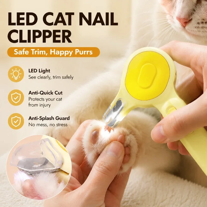 LED Light Pet Nail Clipper with File Anti-cut Bloodline Anti-splash Trimmer Safe Grooming Tool for Cat Kitten Precise Claw