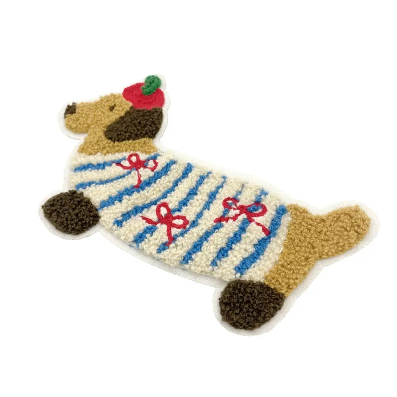 Large Long Dog New Towel Cartoon Animal Decorative Cloth Patch Clothes Accessories Embroidery DIY Patches for Clothing Sewing
