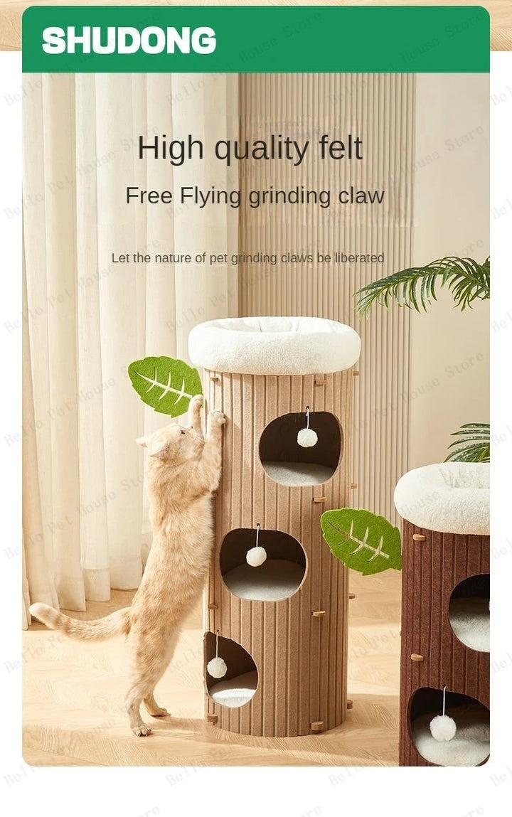 Multi-layer Felt Cat House Multi-function Tree Stump Cat House Wear-resistant Cat Scratching Board Pet Supplies Pet Furniture
