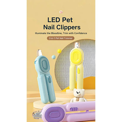 LED Light Pet Nail Clipper with File Anti-cut Bloodline Anti-splash Trimmer Safe Grooming Tool for Cat Kitten Precise Claw