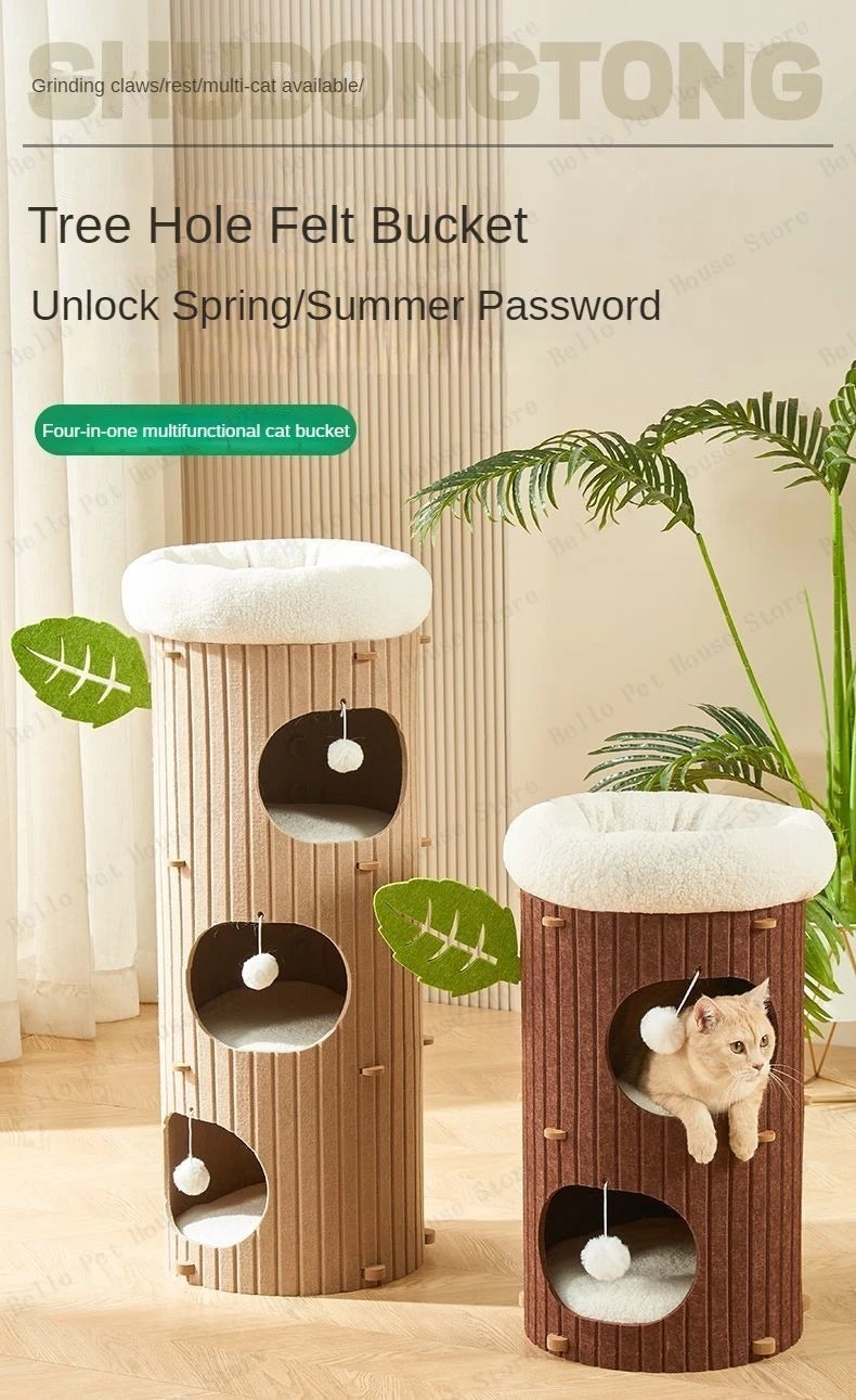 Multi-layer Felt Cat House Multi-function Tree Stump Cat House Wear-resistant Cat Scratching Board Pet Supplies Pet Furniture
