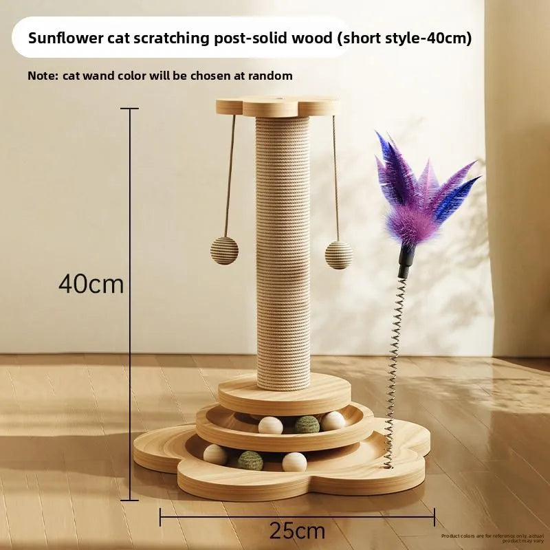 Wooden Cat Tree with Sisal Scratcher Board Vertical Scratching Post All-in-One Durable & Litter-Free Cat Toy Pet Supplies