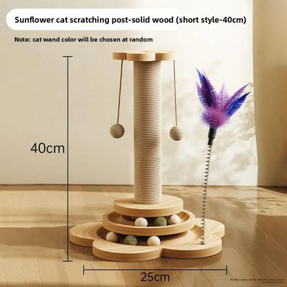 Wooden Cat Tree with Sisal Scratcher Board Vertical Scratching Post All-in-One Durable & Litter-Free Cat Toy Pet Supplies