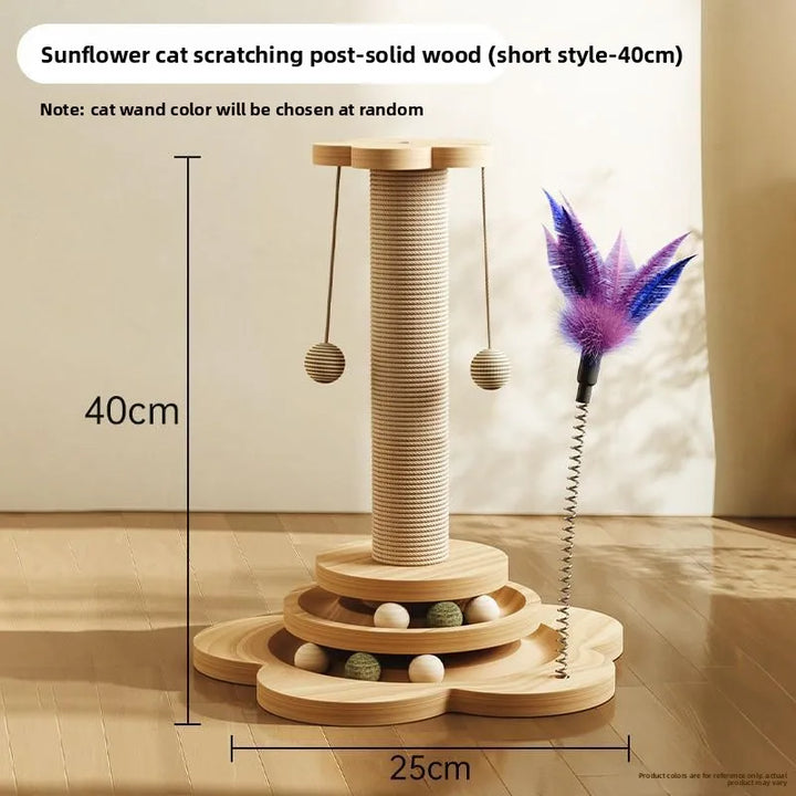Wooden Cat Tree with Sisal Scratcher Board Vertical Scratching Post All-in-One Durable & Litter-Free Cat Toy Pet Supplies