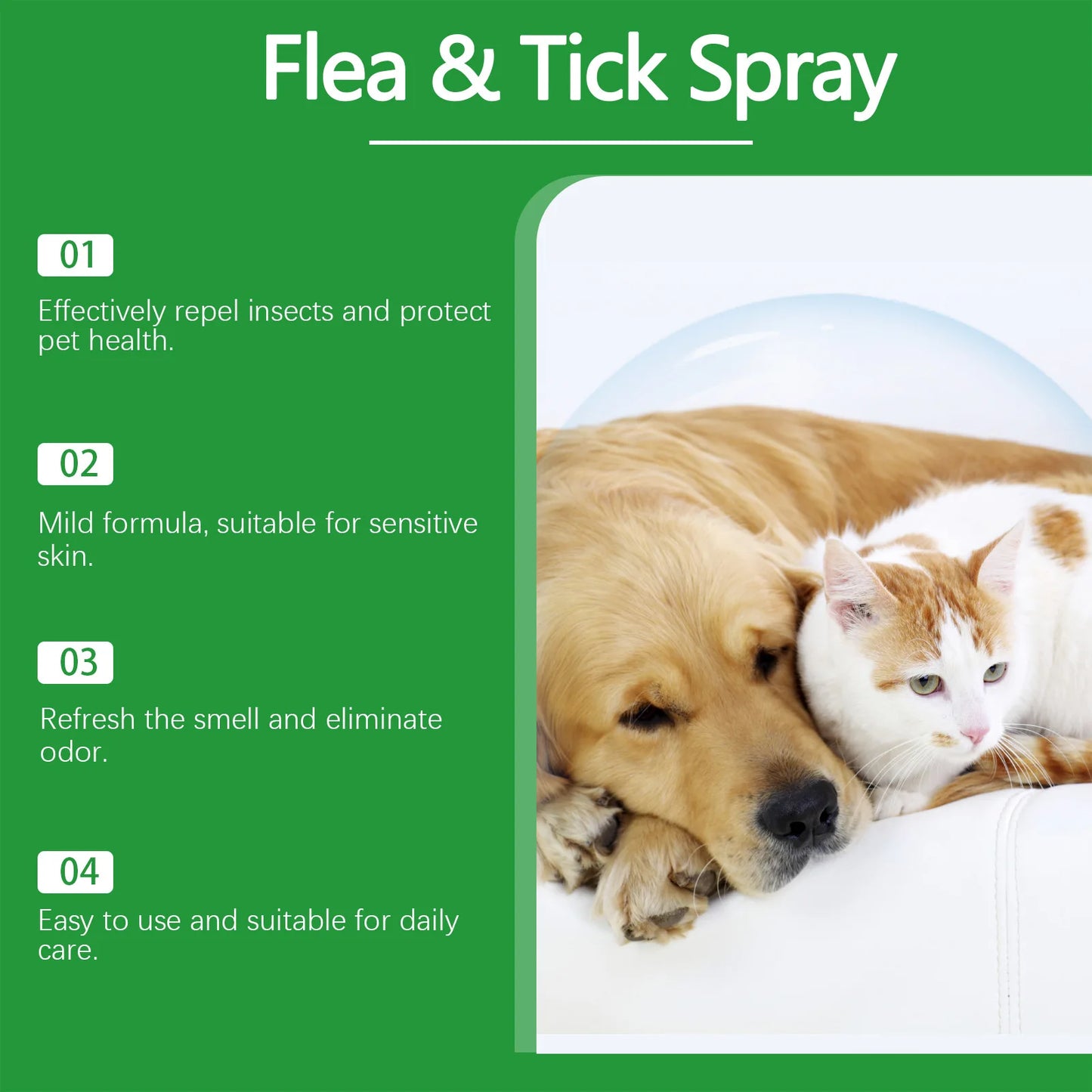 YEGBONG Flea Tick Spray Effective Insect Repellent Eliminate Odor Long Lasting Protection Gentle Ingredients Pet Flea Treatment