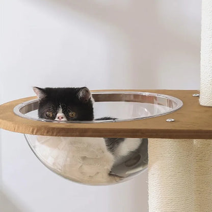Solid Wood Cat Tree Large Pets Cat Sleeping Tree Transparent Cabin Kitten Tower Pet Toy Accessories Nap Scratching Post for Cats