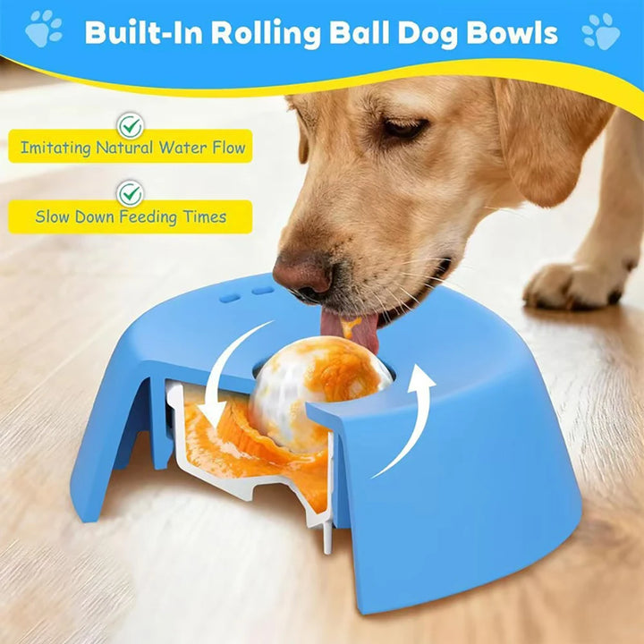 Pet Slow Feeder Bowl—Liquid Slow Dog Bowls: Non-Slip,Ball&Bone Design Slow Feeder for Cats&Dogs (Ideal for Bone Broth & Licking)