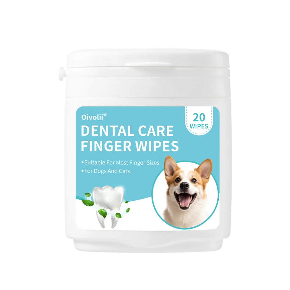 Pet Dental Finger Wipes for Dogs Cats Teeth & Gum Care Stain & Tartar Control Fresh Breath No-Rinse Disposable Oral Care