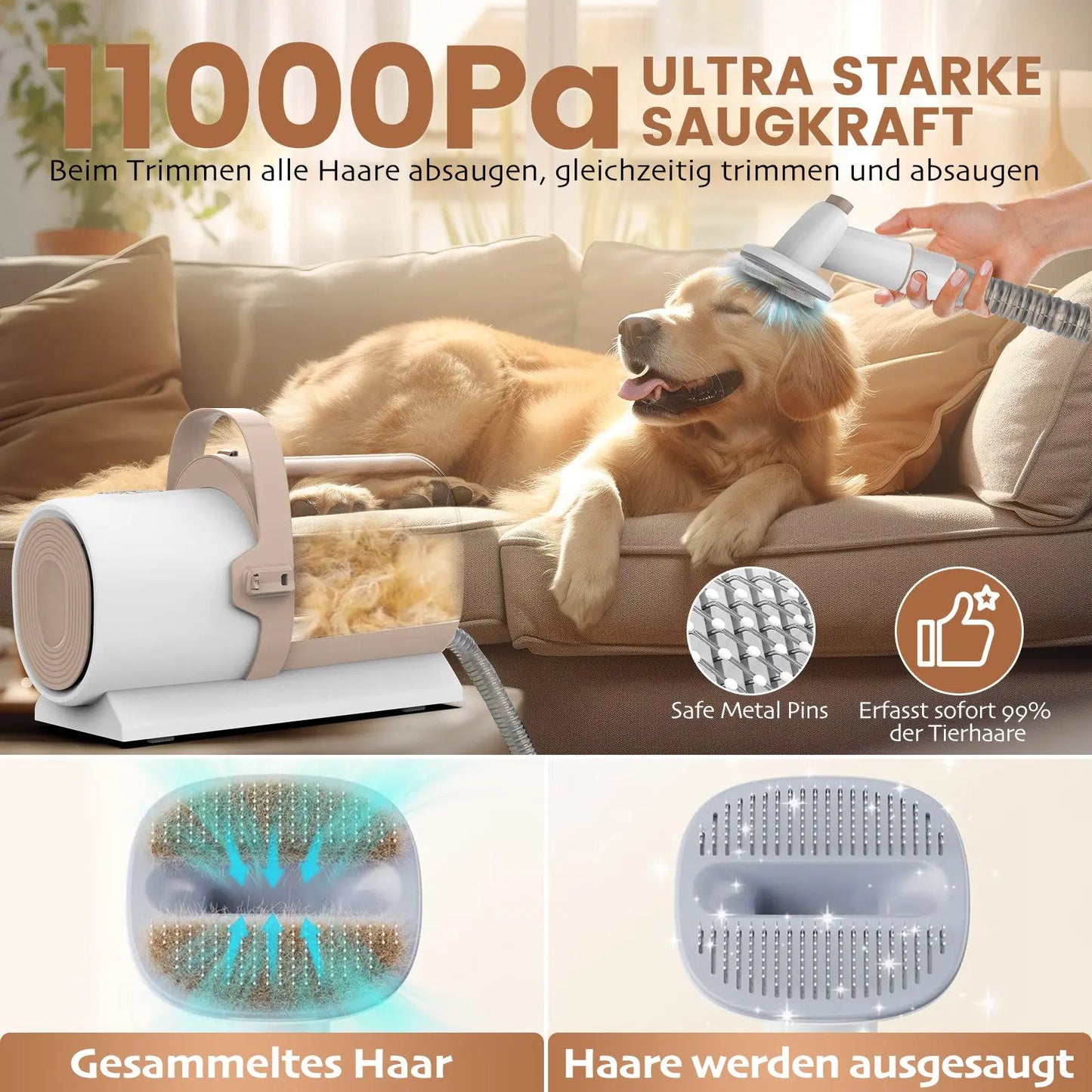 AIRROBO PG50 Dog Grooming Kit, 5 in 1 Dog Grooming Vacuum , 2.5L Dust, 11000Pa, Super Suction for Pet Hair, Low noise