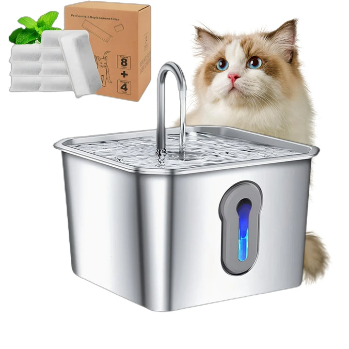 Stainless Steel Cat Water Fountain, 134oz/4L Automatic Pet Water Fountain With Ultra-Quiet Pump for Cats Dogs, Multiple Pets