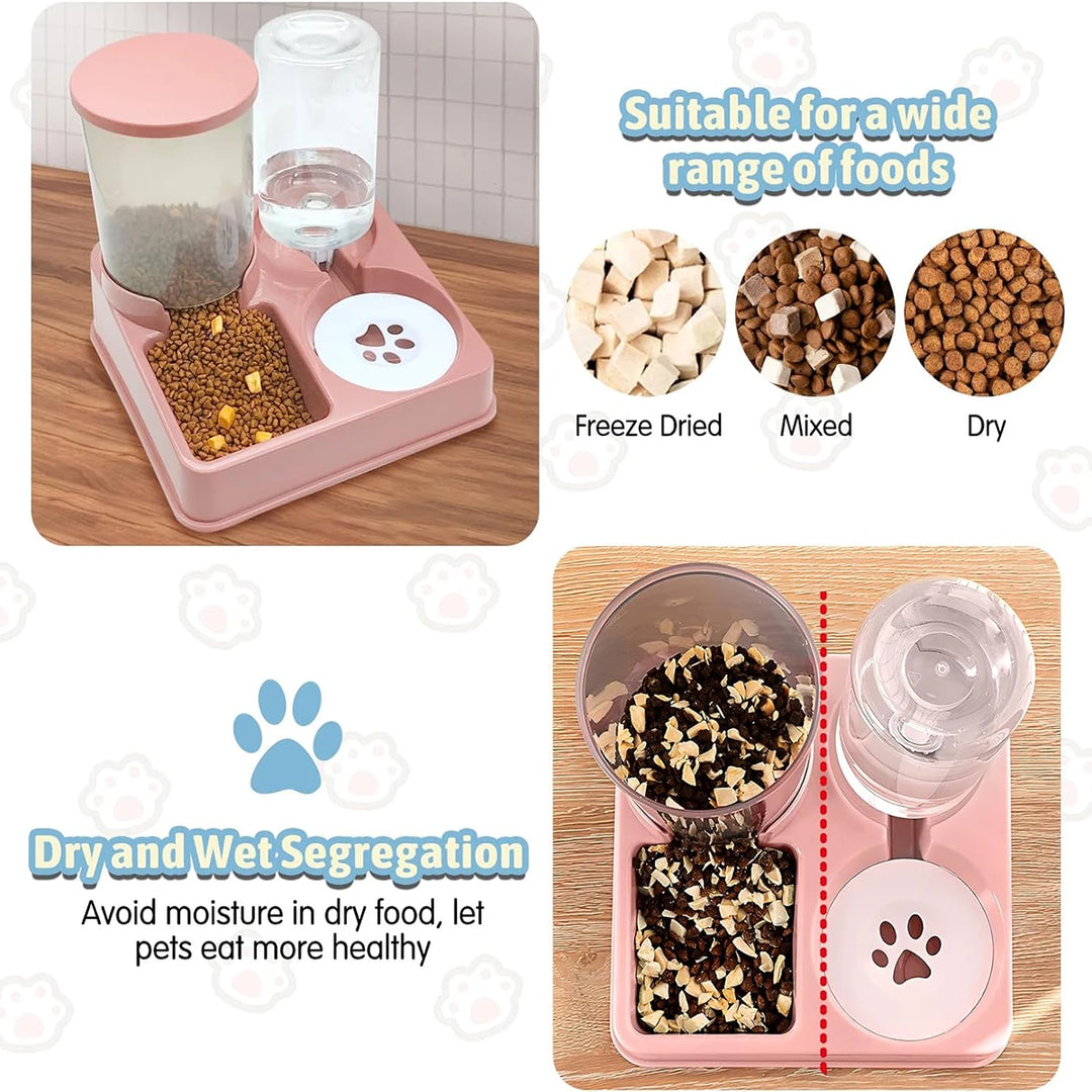 Automatic Cat Feeder Water Dispenser Set, 2 In 1 Tilted Automatic Pet Food And Water Feeder Gravity Food Feeder And Waterer