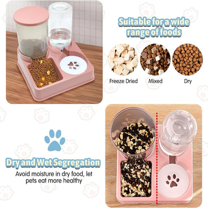 Automatic Cat Feeder Water Dispenser Set, 2 In 1 Tilted Automatic Pet Food And Water Feeder Gravity Food Feeder And Waterer