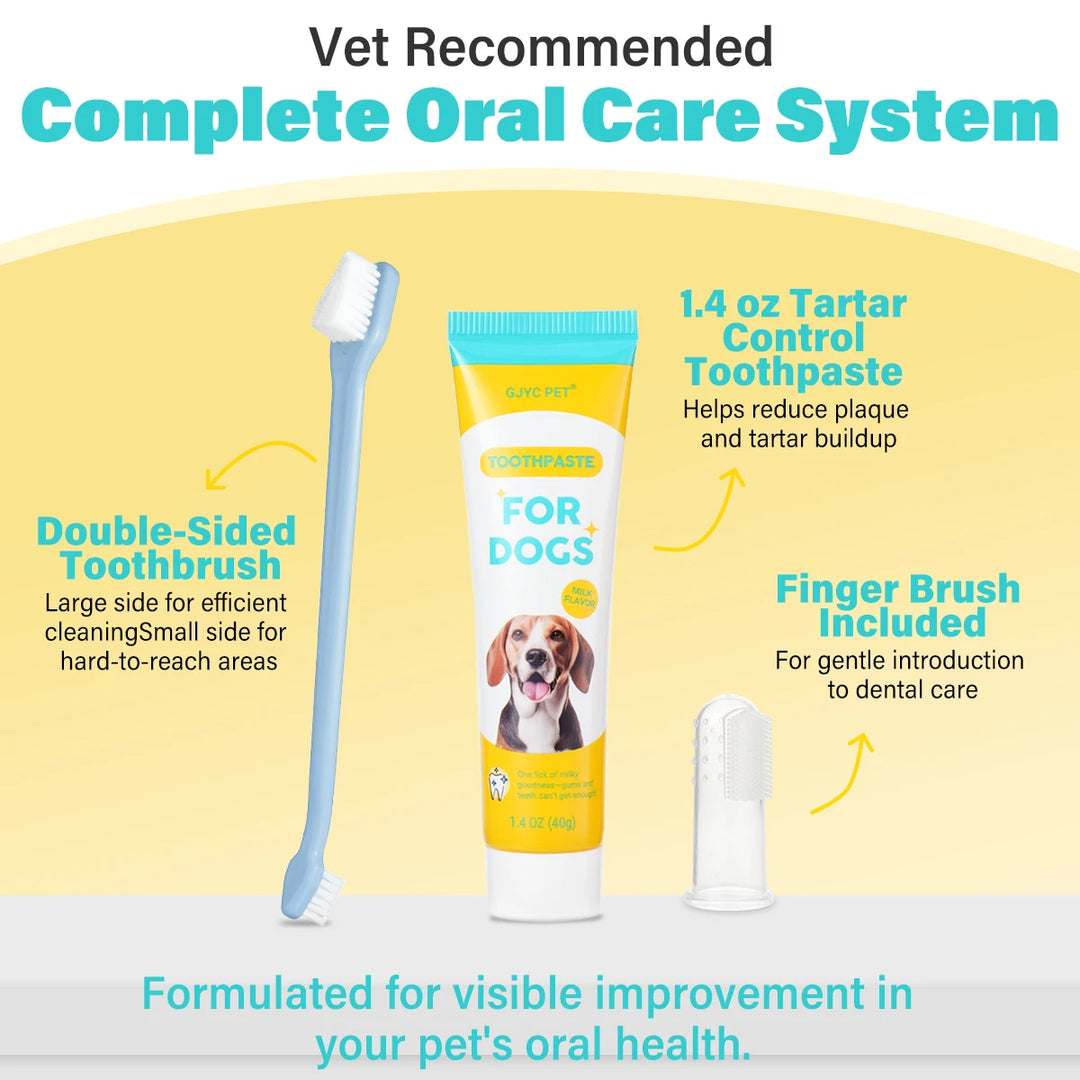 Dog Cat Dental Care Kit Milk Toothpaste Toothbrush Deep Clean Freshens Breath Reduces Plaque Tartar Oral Care For All Breeds