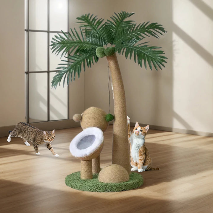 Coconut Tree Claw Sharpener Pole Interactive Cat Sisal Scratcher Natural Sisal Rope Cat Tree for Small Medium Cats