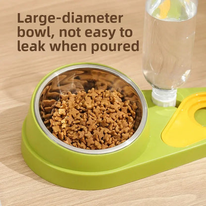 Double Bowl Pet Feeder with Anti-Tip Design + Auto-Refill Water Dispenser for Dogs & Cats