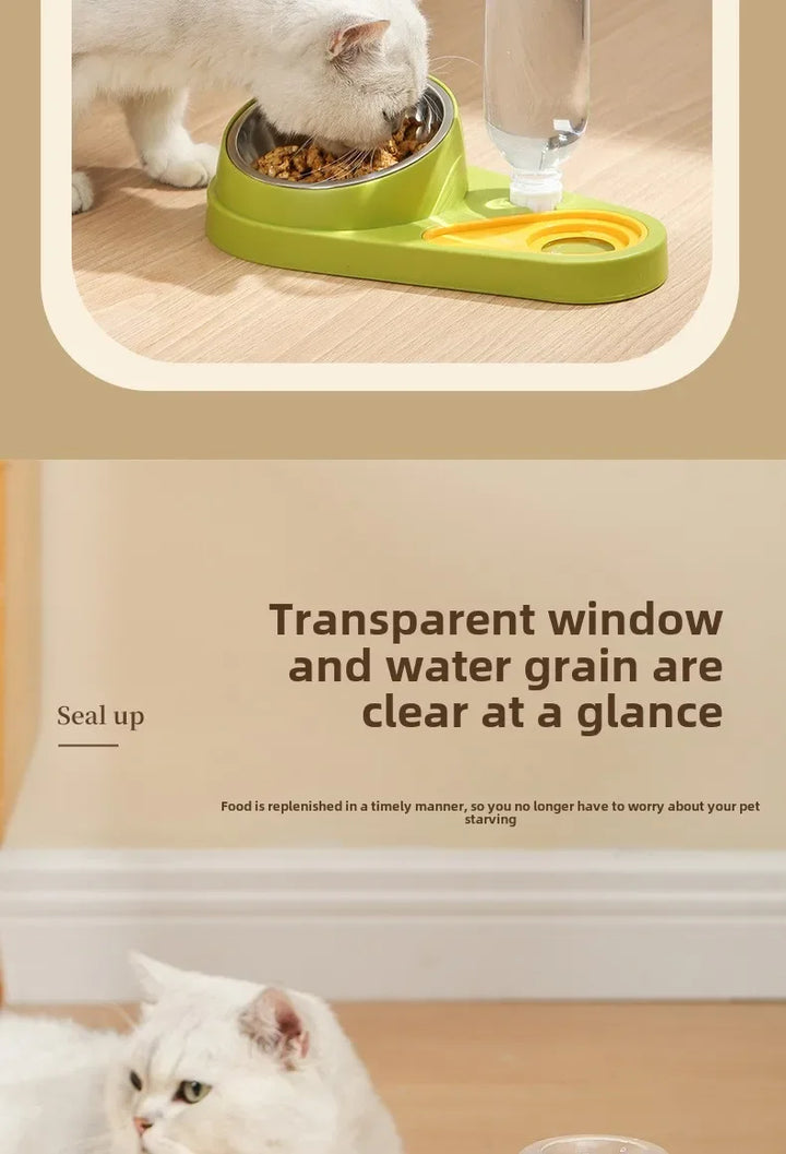 Double Bowl Pet Feeder with Anti-Tip Design + Auto-Refill Water Dispenser for Dogs & Cats